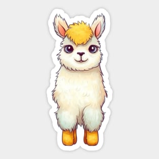 Cute Cartoon White and Golden Yellow Baby Llama Illustration Sticker